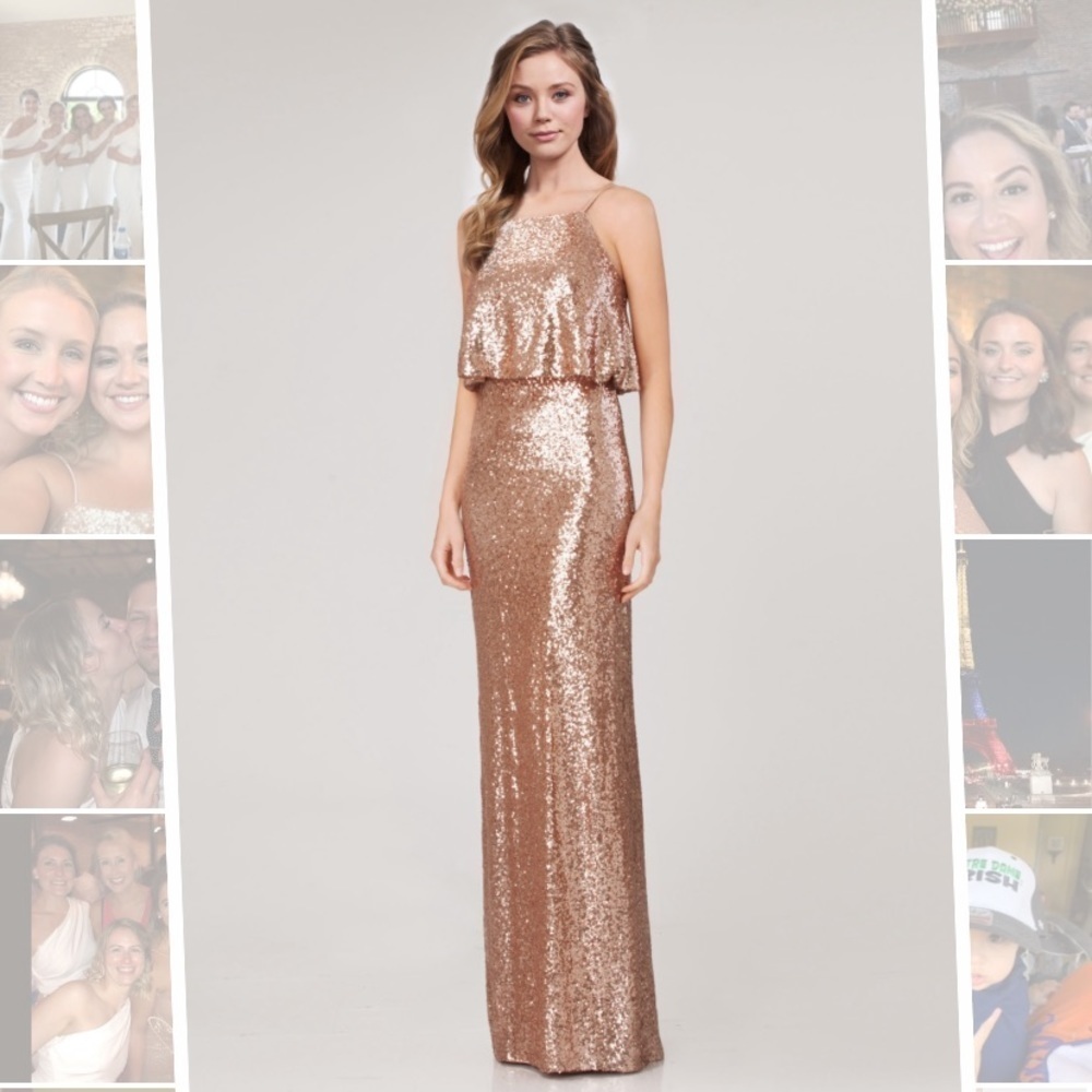 Theia Azalea dress in matte rose gold